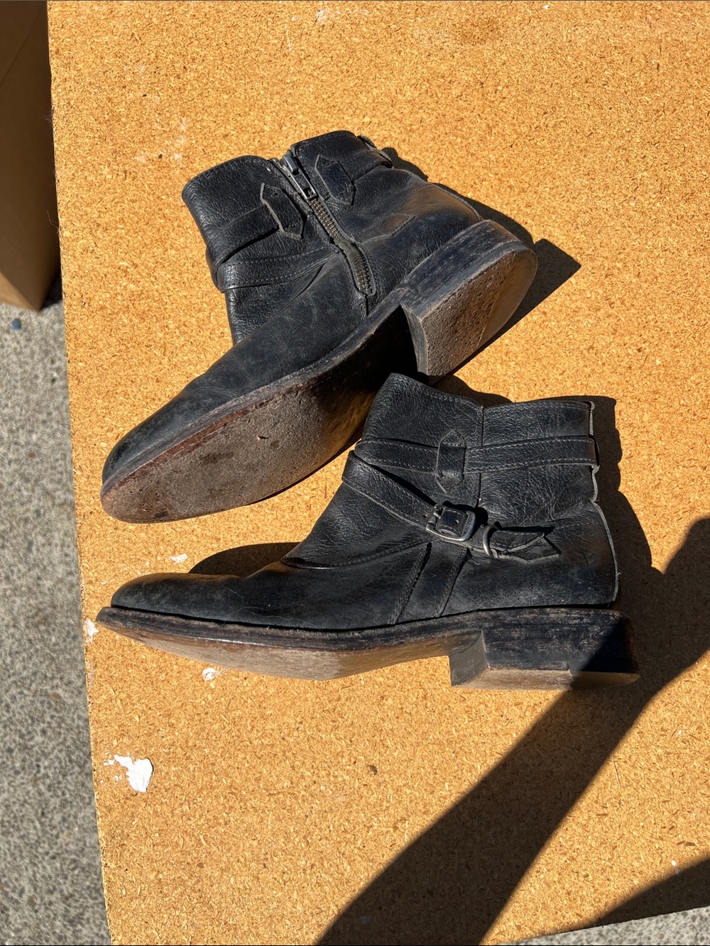 Frye Black Leather Zip & Buckle Ankle Boots - Picture 2 of 3